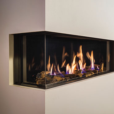 Trimline Fires 120 Corner - Caminetto a Gas con ciocchi in legna ceramici e fiamma realistica 