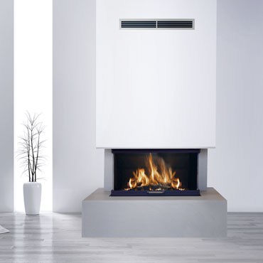 Tri-fireplace - Camino moderno a legna in quarzite grey realizzato da Caminetti Carfagna