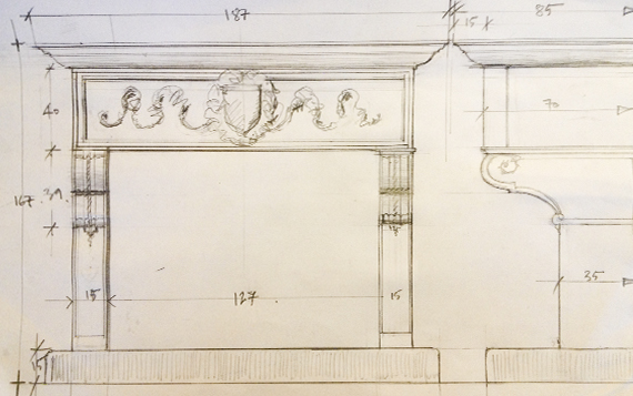 Render 3D caminetto cornice a legna su misura. Progetto di Caminetti Carfagna