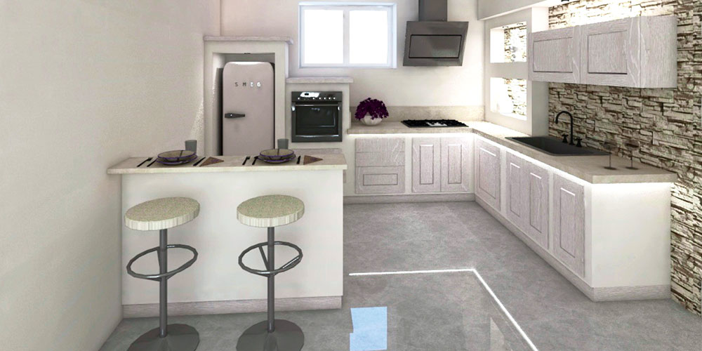 Progettazione di cucine rustiche su misura personalizzate con render 3D - Caminetti Carfagna