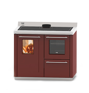 Bosky F30 Square Evo5 colore Bordeaux Termocucina a legna Thermorossi Caminetti Carfagna