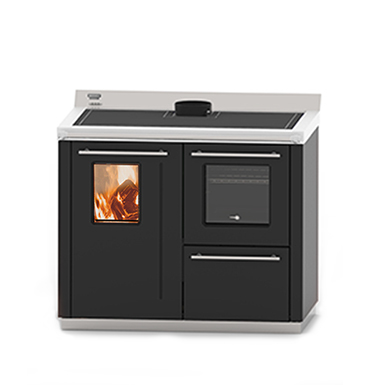 Bosky F30 Square Evo5 colore nero opaco Termocucina a legna Thermorossi Caminetti Carfagna